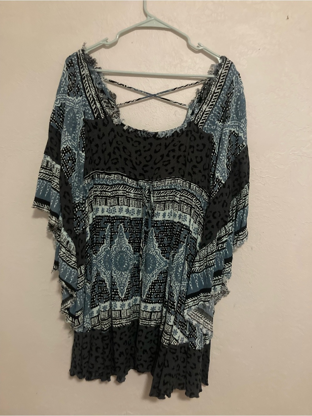 Free People Blue & Black Boho Crisscross Back Dress